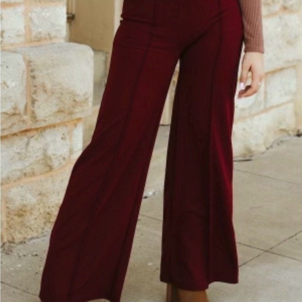 Lucky & Blessed Burgundy Wide Leg Pants